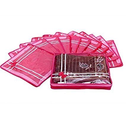 DMS RETAIL Single Saree Fancy Pink Bow Cover Set of 3 Pcs (with Zip Lock)- Transparent