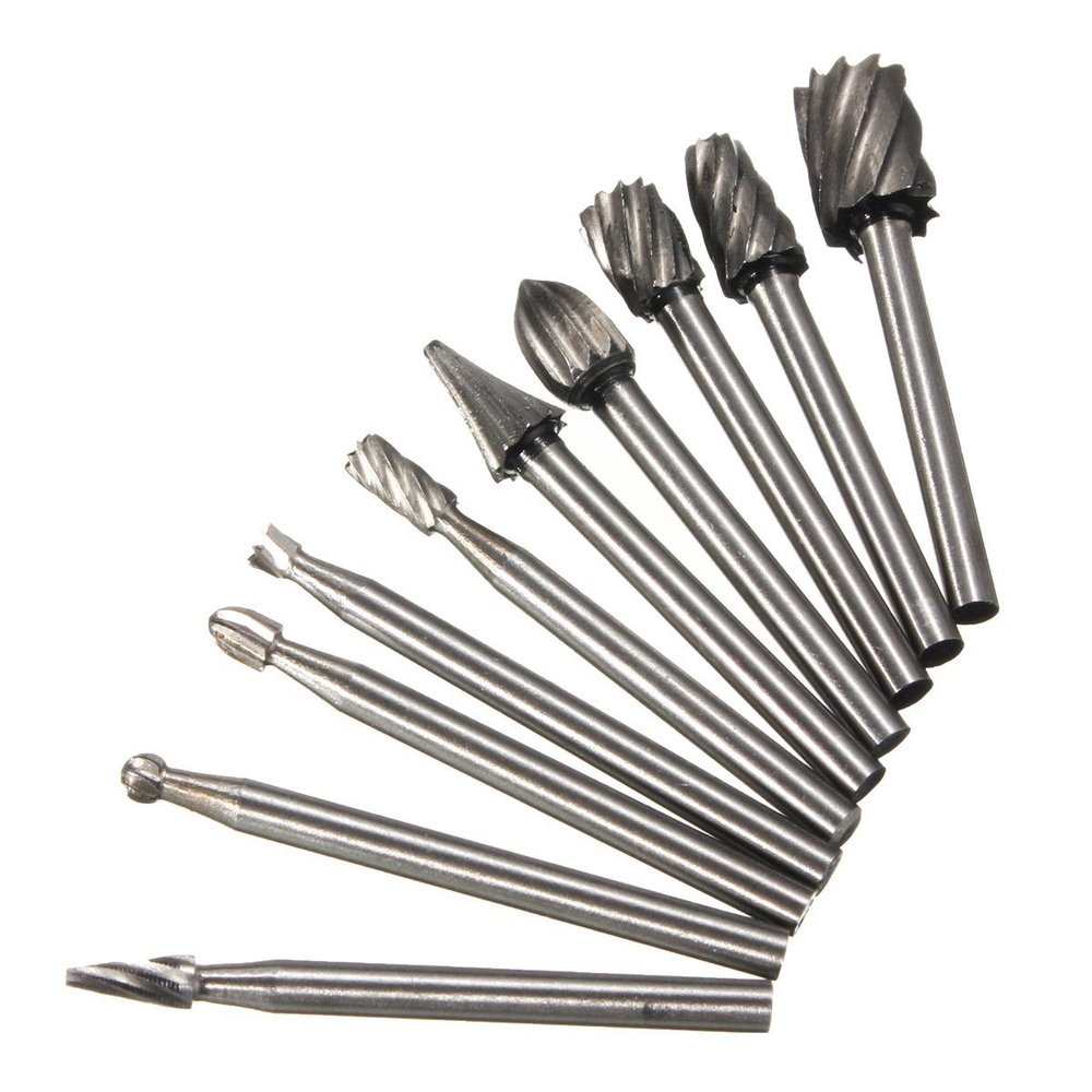 NavaHome Basics EBIVAEC67054 Wholesale Price 10 Piece/Set High Speed Steel Burr Drill Bit Set Wood Carving Rasps For Dremel 1/8 Inch Shank Burs Tools