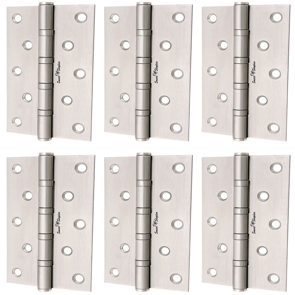 Smart Shophar Stainless Steel Bearing Hinge 5X1.25X2.5 Inches Silver Pack of 6