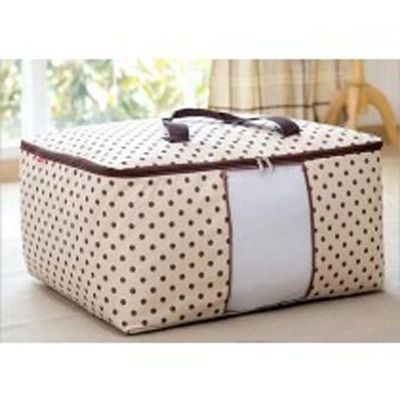 LAZYMARTS Quilt Cloth Blanket Pillow Fabric Storage Organizer Container Bag Transparent Window Bamboo Charcoal Box Under Bed Closet Case Folding Plaid Non-Woven Cream