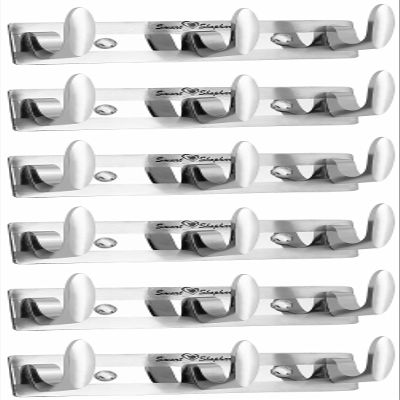 SMART SHOPHAR Trums Wall Hook 3 Legs Silver, Pack of 6 / Modern Design Hook Hanger for Hanging Keys, Cup, Coat, Hat, Dress Kitchens Towel in Bathroom Office/Screws with Plastic Plugs