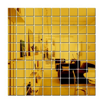 Wall1ders 100 Squares Chips (3 cm Each) Mirror Stickers for Wall. (Golden1)(Acrylic)