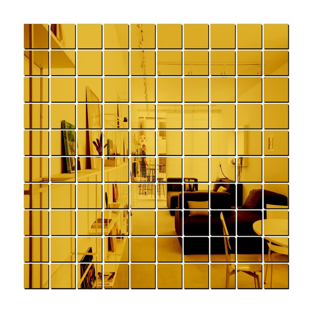 Wall1ders 100 Squares Chips (3 cm Each) Mirror Stickers for Wall. (Golden1)(Acrylic)
