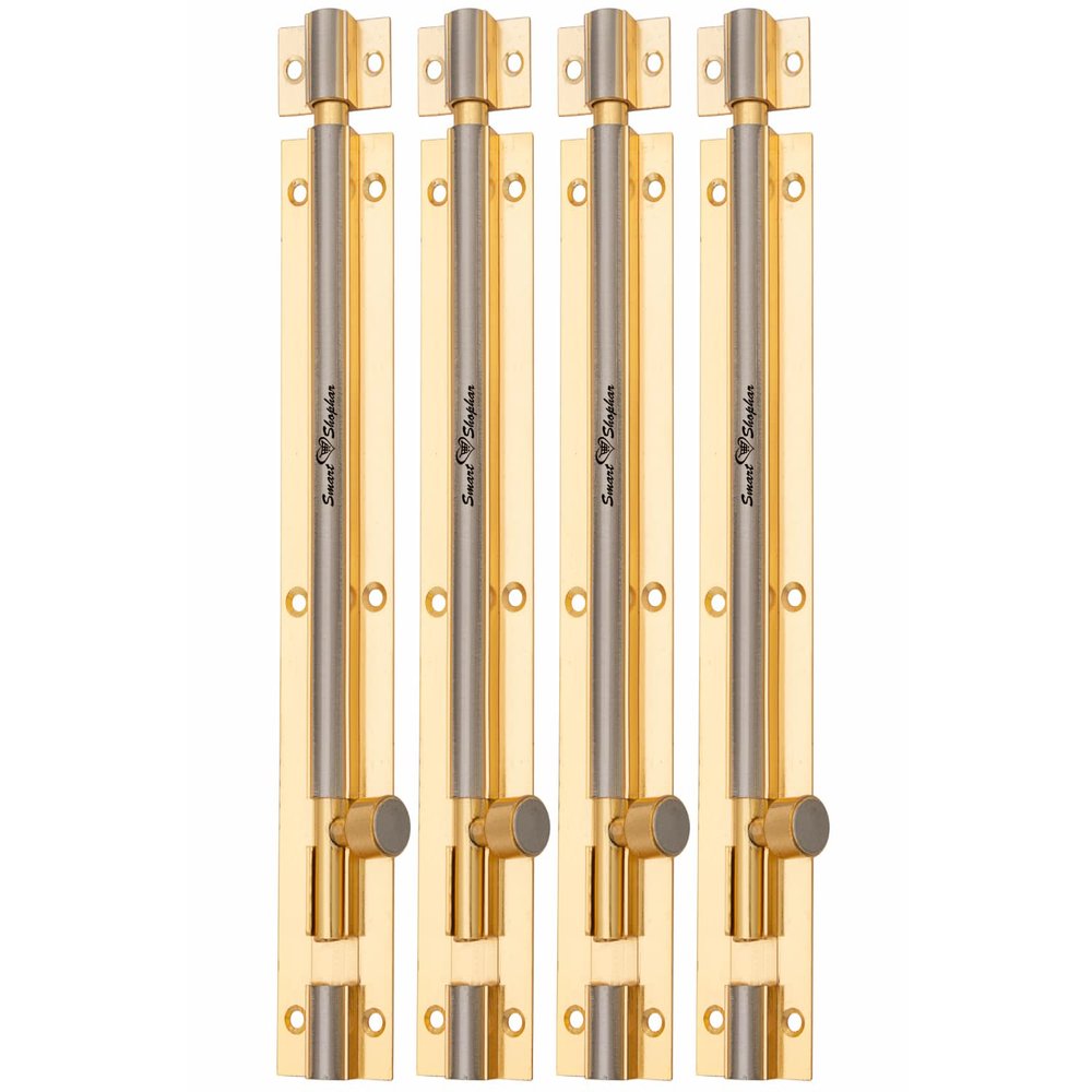 Smart Shophar Brass Plain Tower Bolt 4 Inches Gold Silver Pack of 4 - Sturdy and Versatile Bolt Set for Doors and Gates - Durable, Classic Design, Seamless Setup Process, Secure Fastening