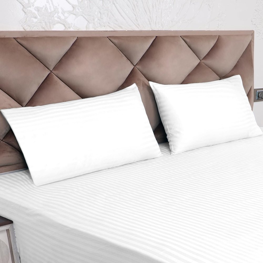 AVI 210TC Soft Luxury Satin Stripe Cotton Pillow Covers Set of 2, Envelope Closure Pillow Cases, Breathable Hotel Quality Pillowcover (20x30 Inches, White)