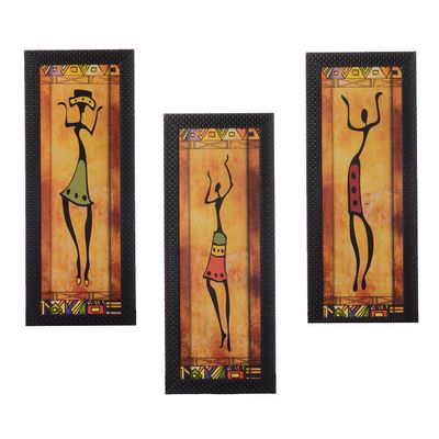 eCraftIndia 'Tribal Lady Satin Matt Texture' UV Art Painting (Synthetic Wood, 18 cm x 2 cm x 36 cm, Set of 3)