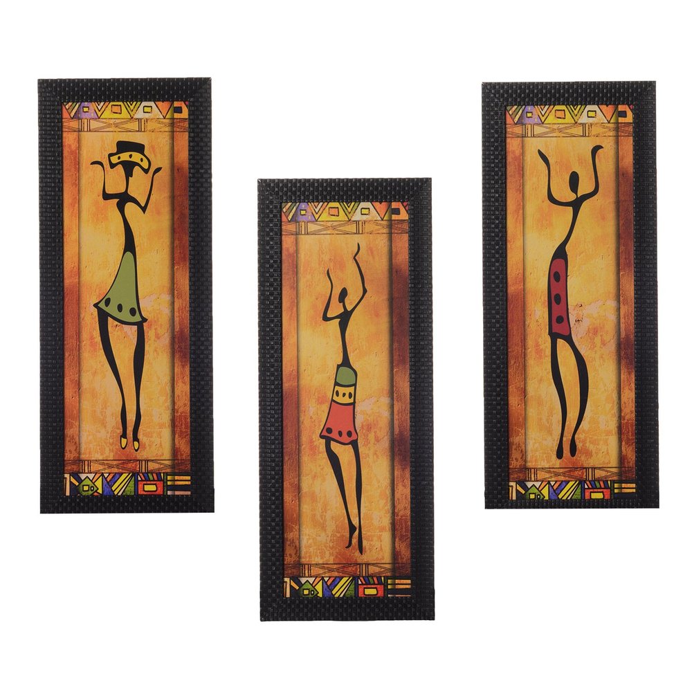 eCraftIndia 'Tribal Lady Satin Matt Texture' UV Art Painting (Synthetic Wood, 18 cm x 2 cm x 36 cm, Set of 3)