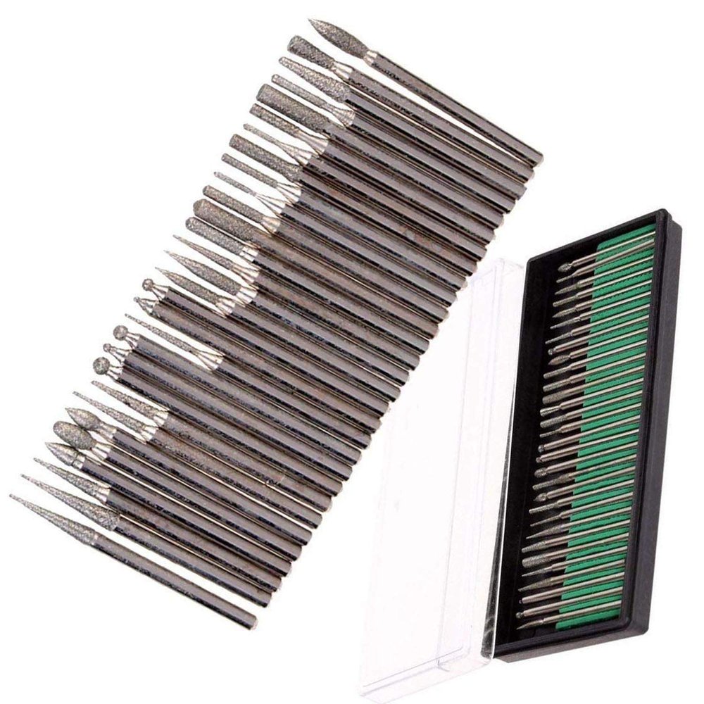 DIY Crafts Pack Of 1 Kit, Silver DNo2, 30 Pieces Diamond Grinding Head, 2.35mm Shank Burr Rotary Set 10 Shapes, Fits Dremel Rotary Tools for Carving Me (Pack Of 1 Kit, Silver DNo2)