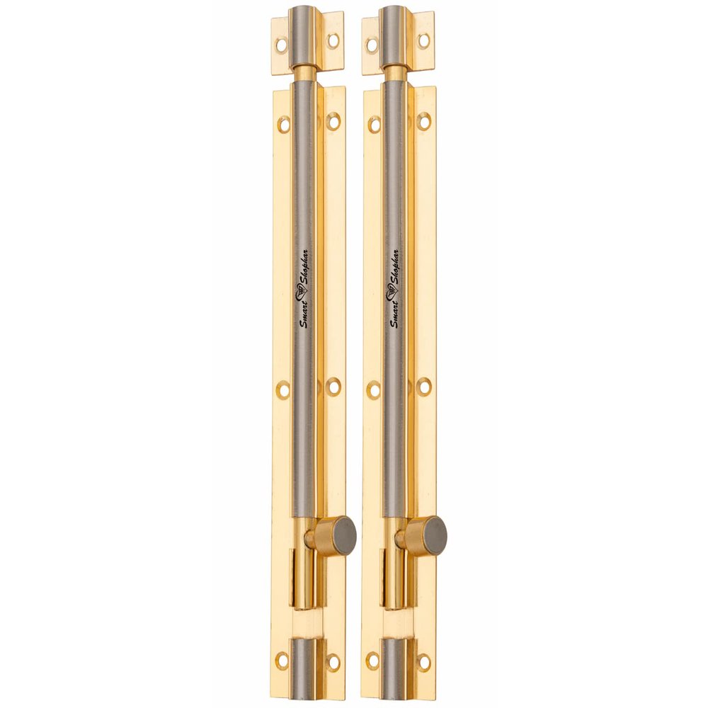 Smart Shophar Brass Plain Tower Bolt 6 Inches Gold Silver Pack of 2 - Functional and Reliable Bolt Set for Doors and Gates - Fine-Quality, Sleek Finish, Seamless Setup Process, Secure Fastening