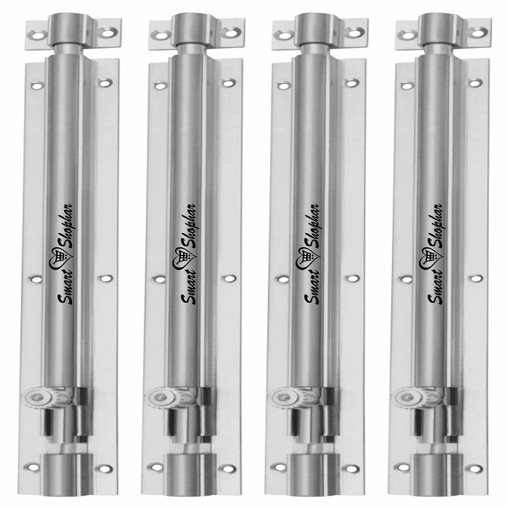 Smart Shophar Brass Plain Tower Bolt 4 Inches Nickel Silver Pack of 4 - Functional and Reliable Tower Bolt Set - Sleek Design, Quick and Simple Mounting, Secure Fastening