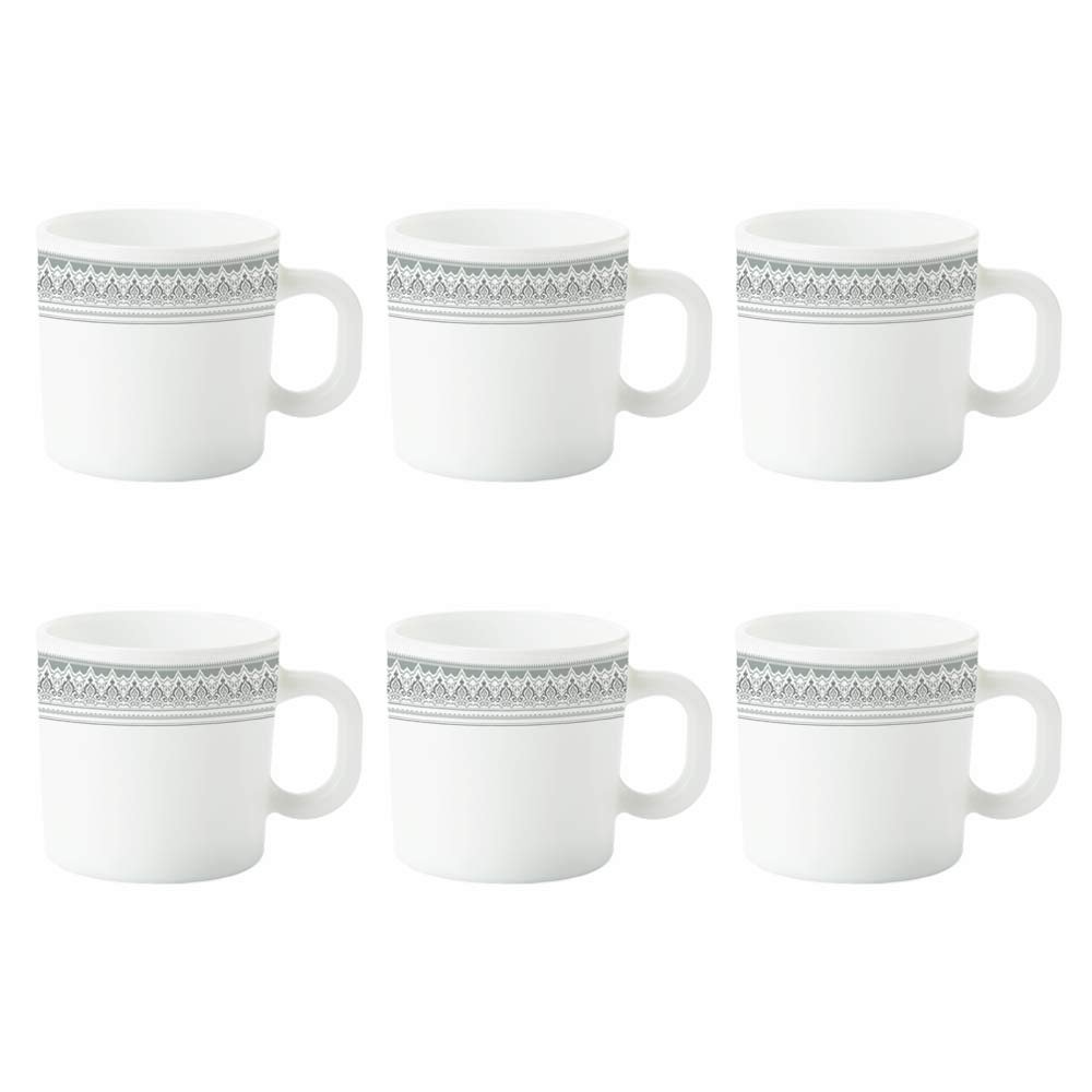 Larah by BOROSIL Classic Opalware Mug Set, 6 Pieces, White