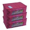 Homestrap set of 3 Cotton Quilted 3 Layered Foldable Saree Covers/Clothes Storage Bag/Wardrobe Organizer With Transparent Window And Zip For Lehenga, Suit, Dress,& Accessories (Pink) view 1