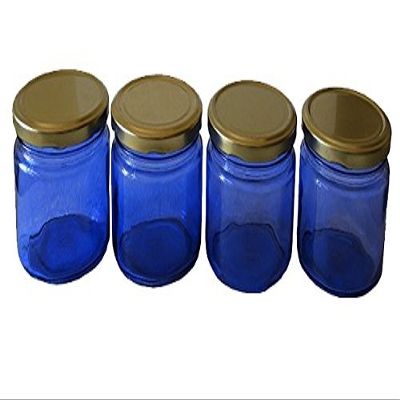 Pure Source India Glass Jar Container Blue Color, 150 Gram, 4 Pieces