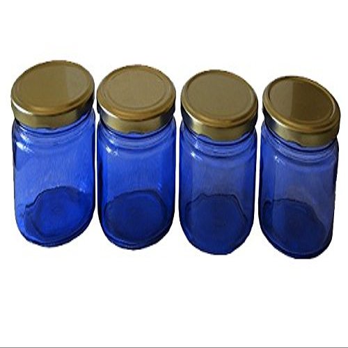 Pure Source India Glass Jar Container Blue Color, 150 Gram, 4 Pieces