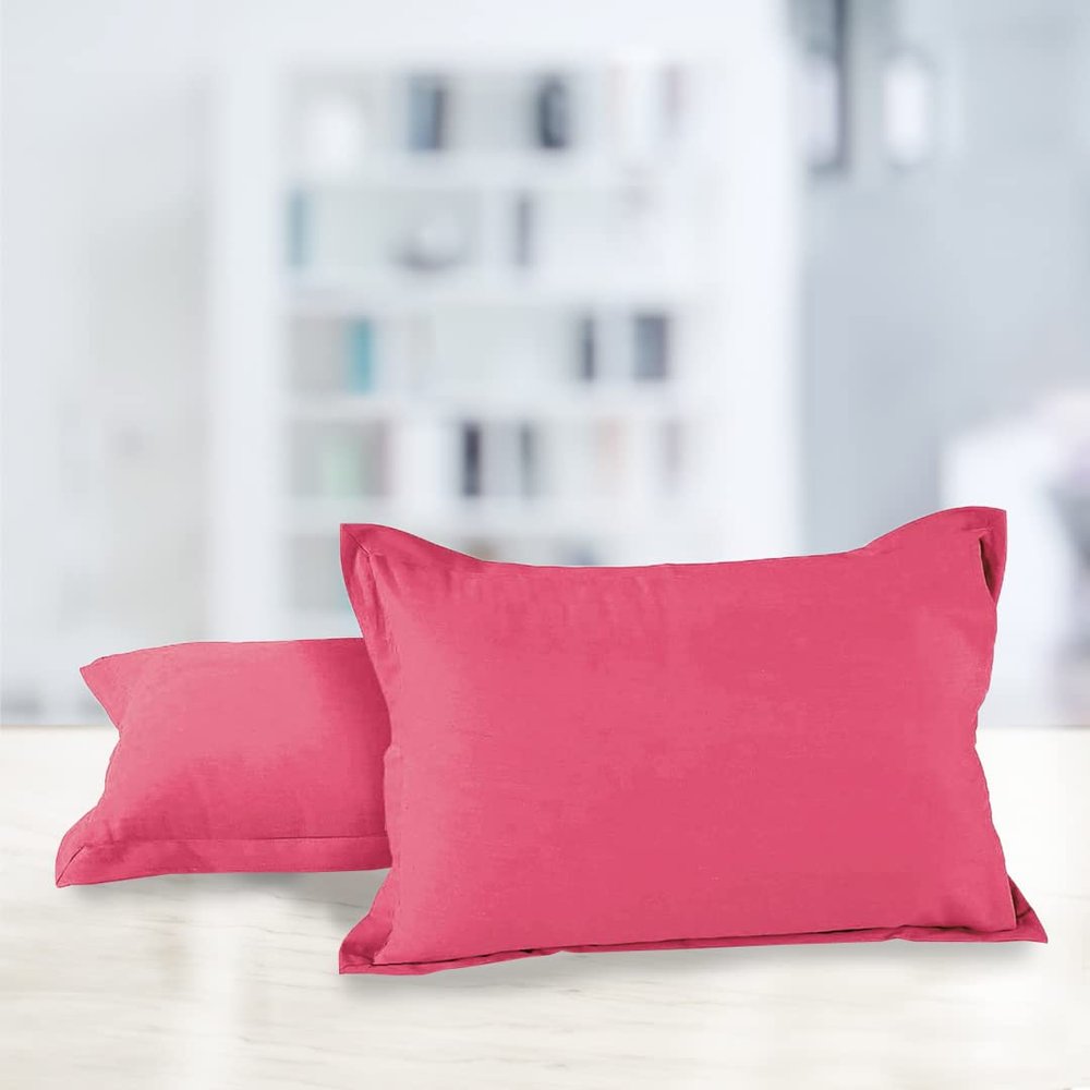 AURAVE Solid Cotton 220 TC Pillow Covers Standard Size | Soft, Breathable & Durable | Luxury Hotel Quality with Envelope Closure - 18 X 27 Inches, Magenta, 2 Piece