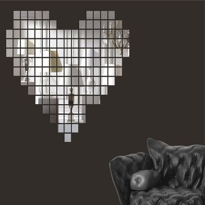 Wall1ders Square Heart Mirror Stickers for Wall, Acrylic Mirror Wall Decor Sticker, Wall Mirror Stickers, Acrylic Stickers, Wall Stickers for Hall Room, Bed Room, Kitchen. (Silver, 100 Pieces)