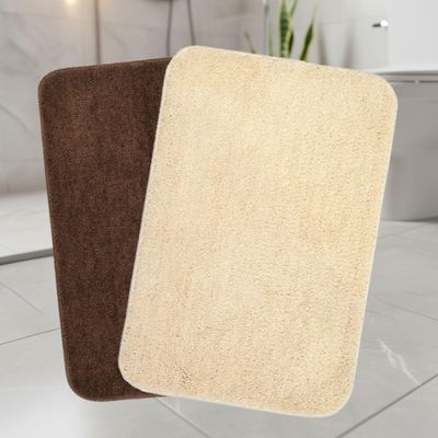 SARAL HOME EASY LIVING Microfiber Solid Rectangle Anti-Skid Bath Mats|Soft & Super Absorbent Mats for Shower|Non-Slip & Quick-Drying Mats for Kitchen Bathroom|Set of 2 (Beige & Brown, 40X60 cm)