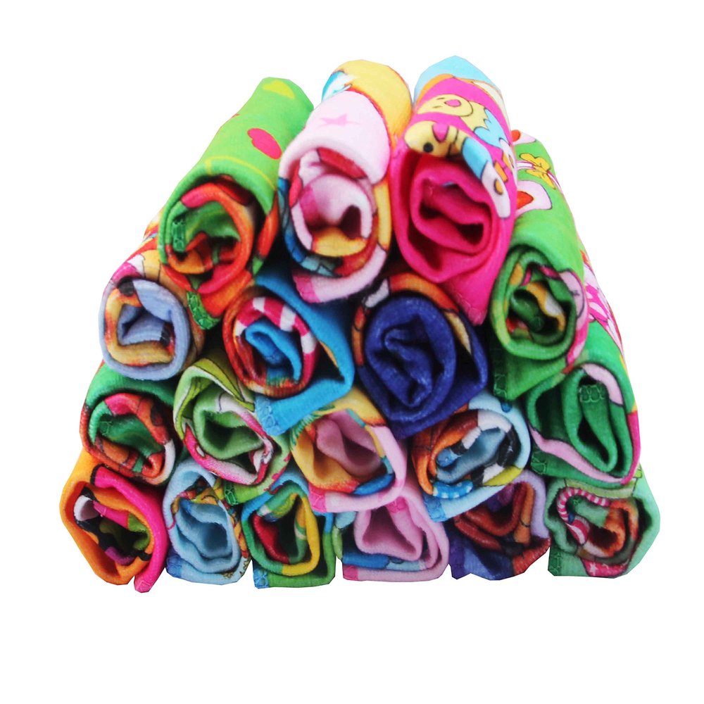 Very Soft Cotton Printed Face Towels - 10x10-inch, Multicolour (Set of 10)