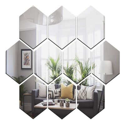 Wall1ders Acrylic 10 Hexagon Mirror Wall Stickers, Mirror Stickers for Wall. (Silver, Each Piece Size 10.5 x 12.1 cm)