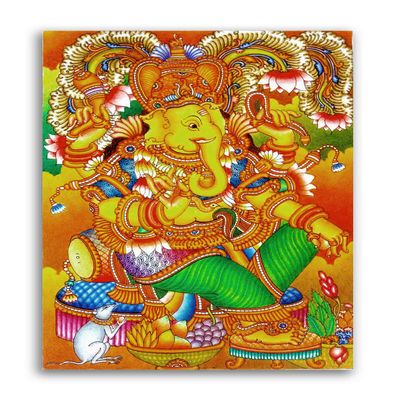 Tamatina Kerala Mural Art Canvas Painting|Sri Ganesh|Art|Size-13X9 Inches.c129