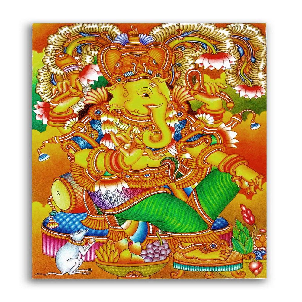 Tamatina Kerala Mural Art Canvas Painting|Sri Ganesh|Art|Size-13X9 Inches.c129