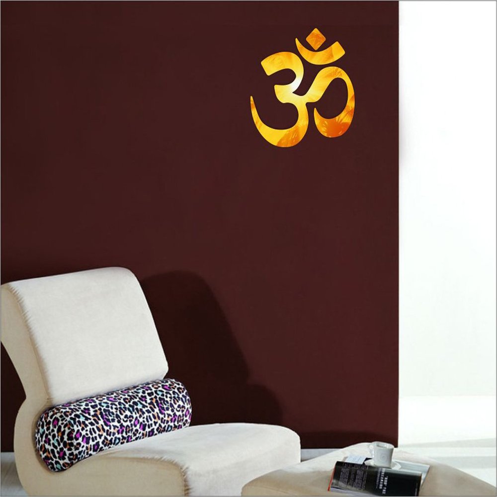 Wall1ders Om Mirror Stickers for Wall, Acrylic Mirror Wall Decor Sticker, Wall Mirror Stickers, Acrylic Stickers, Wall Stickers for Hall Room, Bed Room, Kitchen. (Golden)