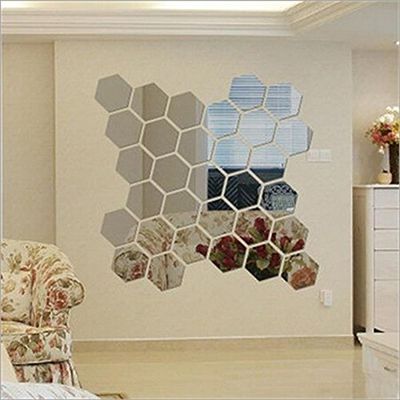 Wall1ders Wall1der - 31 Hexagon & 10 Butterflies Silver (Size 10.5 x 12.1) 3D Acrylic Sticker, 3D Acrylic Stickers for Wall, 3D Mirror Wall Stickers, 3D Wall Dcor Items for Home and Office.