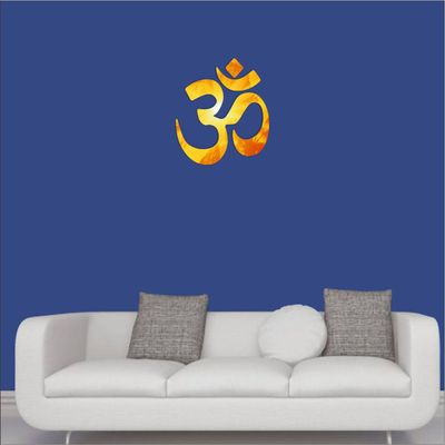 Wall1ders Om Mirror Stickers for Wall, Acrylic Mirror Wall Decor Sticker, Wall Mirror Stickers, Acrylic Stickers, Wall Stickers for Hall Room, Bed Room, Kitchen. (Golden1)-Self-Adhesive