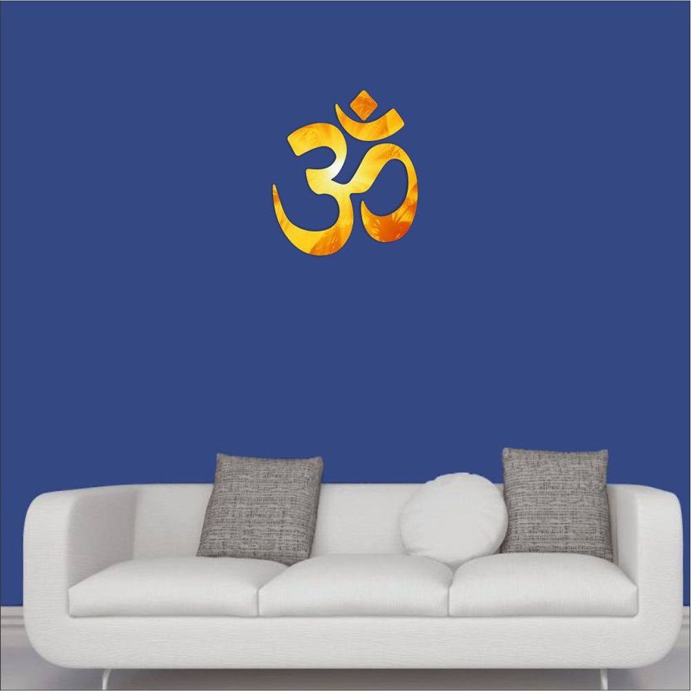 Wall1ders Om Mirror Stickers for Wall, Acrylic Mirror Wall Decor Sticker, Wall Mirror Stickers, Acrylic Stickers, Wall Stickers for Hall Room, Bed Room, Kitchen. (Golden1)-Self-Adhesive