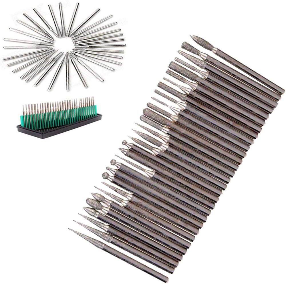 DIY Crafts Pack Of 1 Kit, Silver DNo5, 30 Pieces Diamond Grinding Head, 2.35mm Shank Burr Rotary Set 10 Shapes, Fits Dremel Rotary Tools for Carving Metal, Glass (Pack Of 1 Kit, Silver DNo5)