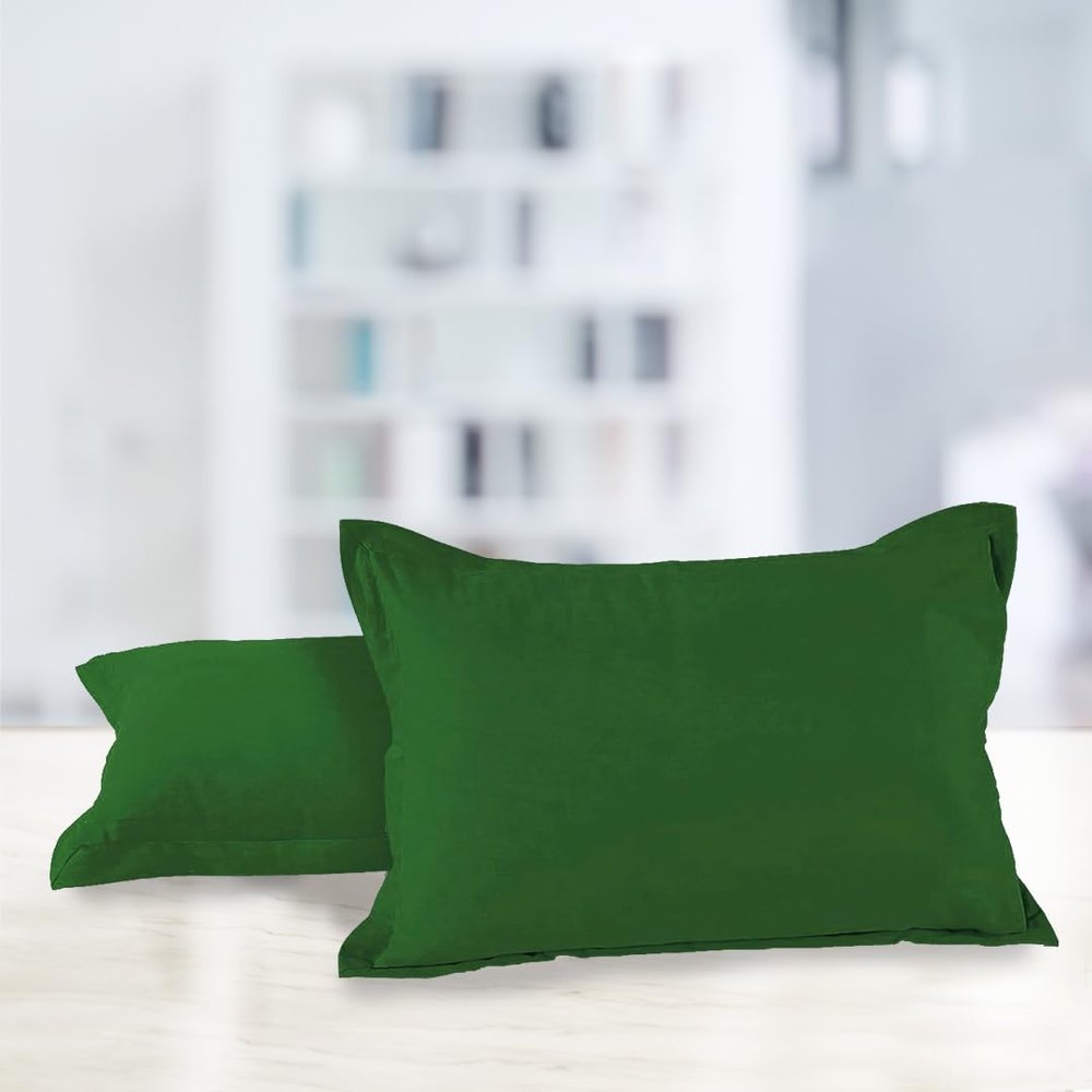 AURAVE Solid Cotton 220 TC Pillow Covers  Standard Size | Soft, Breathable & Durable | Luxury Hotel Quality with Envelope Closure - 18 X 27 Inches, Bottle Green, 2 Piece