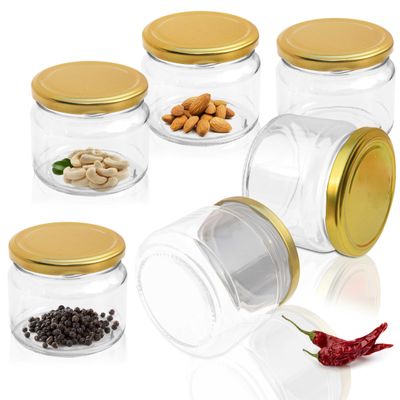 Pure Source India Glass Container with Airtight and Rustfree Metal Lid, 150Gm - Led Free and Food Safe Jar, 6 Pieces (Clear) (Round)