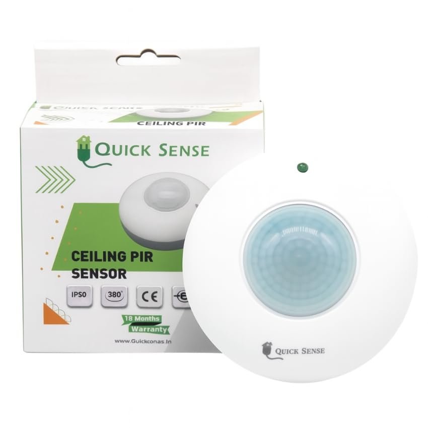 Quick Sense (QS-07) | PIR Motion Sensor | 220V Automatic On Off Switch | Ceiling Mount Energy Saving Infrared Sensor | Adjustable Delay & LUX | Motion Detector for Home & Office (Pack of 1)