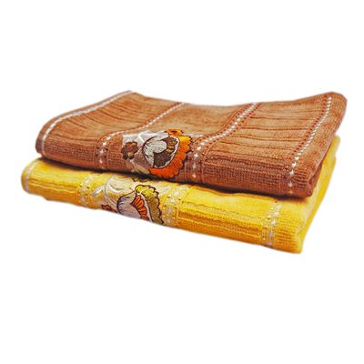 Space Fly Love Touch Embroidered, Super Absorbent, Yellow and Brown Cotton Hand Towels (Set of 2)