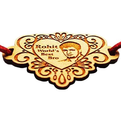 Incredible Gifts India Wooden Heart Shaped Engraved Personalized Photo Rakhi
