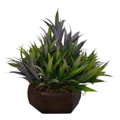 fancymart Plastic & Wood Artificial Bamboo Leaves Plant with Wood Hexagon Pot (26 cm x 26 cm x 20 cm