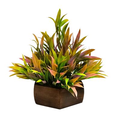 fancymart Artificial Bamboo Leaves Plant with Wood Pot (Multicolour