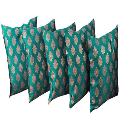 PINK PARROT Dupion Silk Decorative Embroidery Square Throw Pillow Cushion Cover/Case (40x40 cm) -Set of 5 Pieces