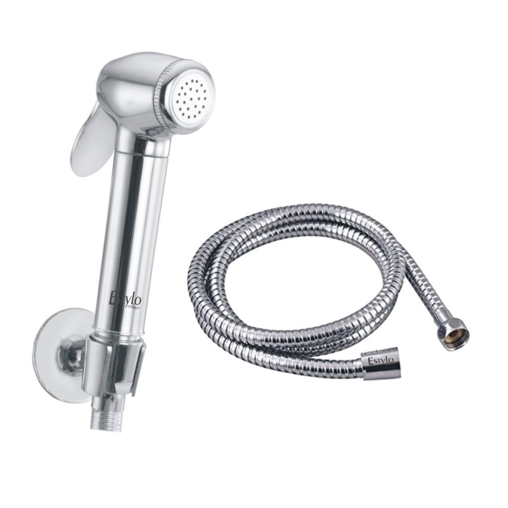 Estylo Brass Health Faucets - Dolpin Brass Model with 1mtr SS Tube & Hook (Chrome Finished) Heavy Quality