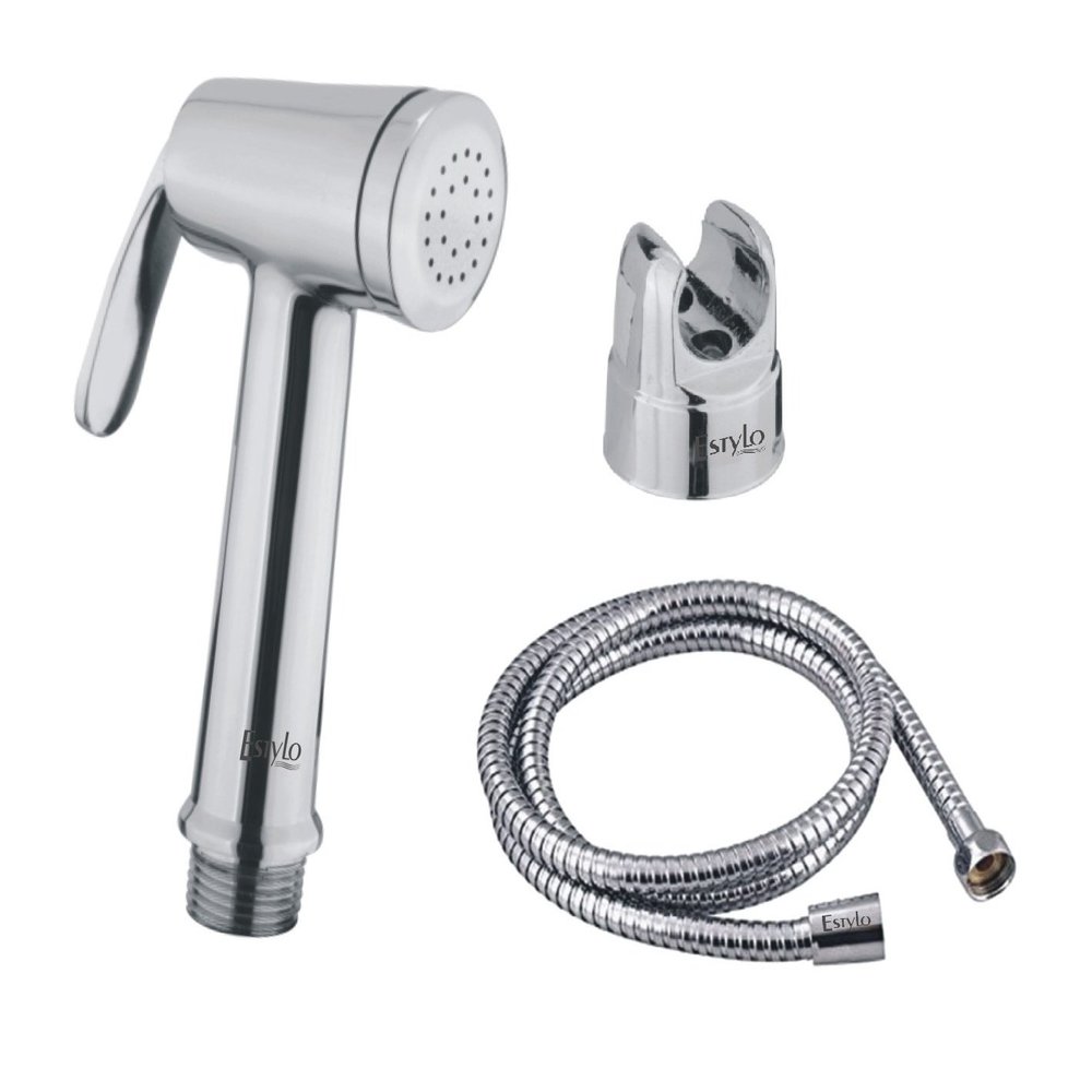 Estylo Brass Health Faucets - Taper Model with 1 mtr SS Tube & Hook (Chrome Finished) Heavy Quality