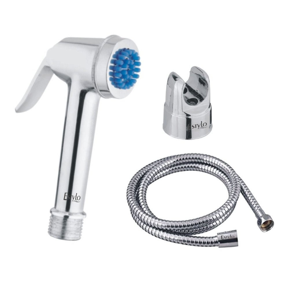 Estylo Brand Brass Health Faucets - Nozzle Model with 1 mtrs. SS Flexible Tube & ABS Hook (Chrome Finished) Heavy Quality