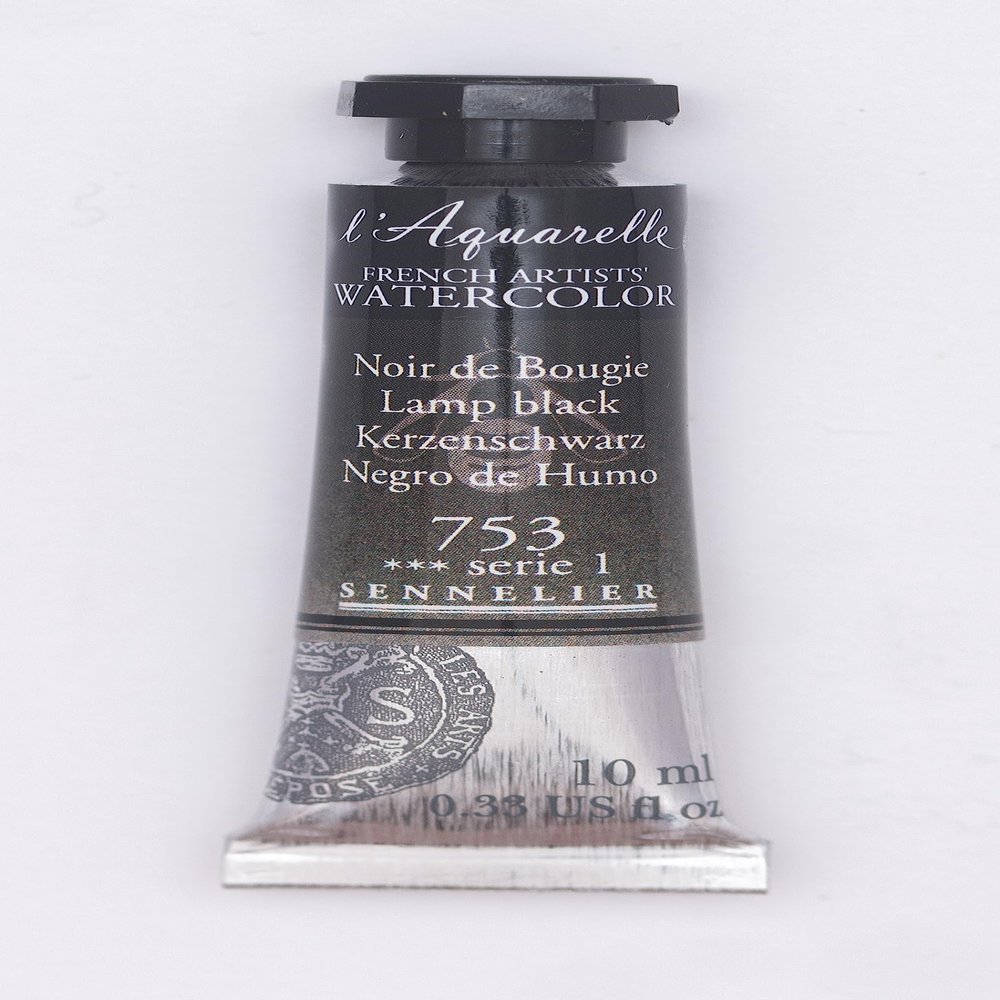 Sennelier lAquarelle French Artists Watercolour 10 ML Black/White/Grey (Lamp Black)