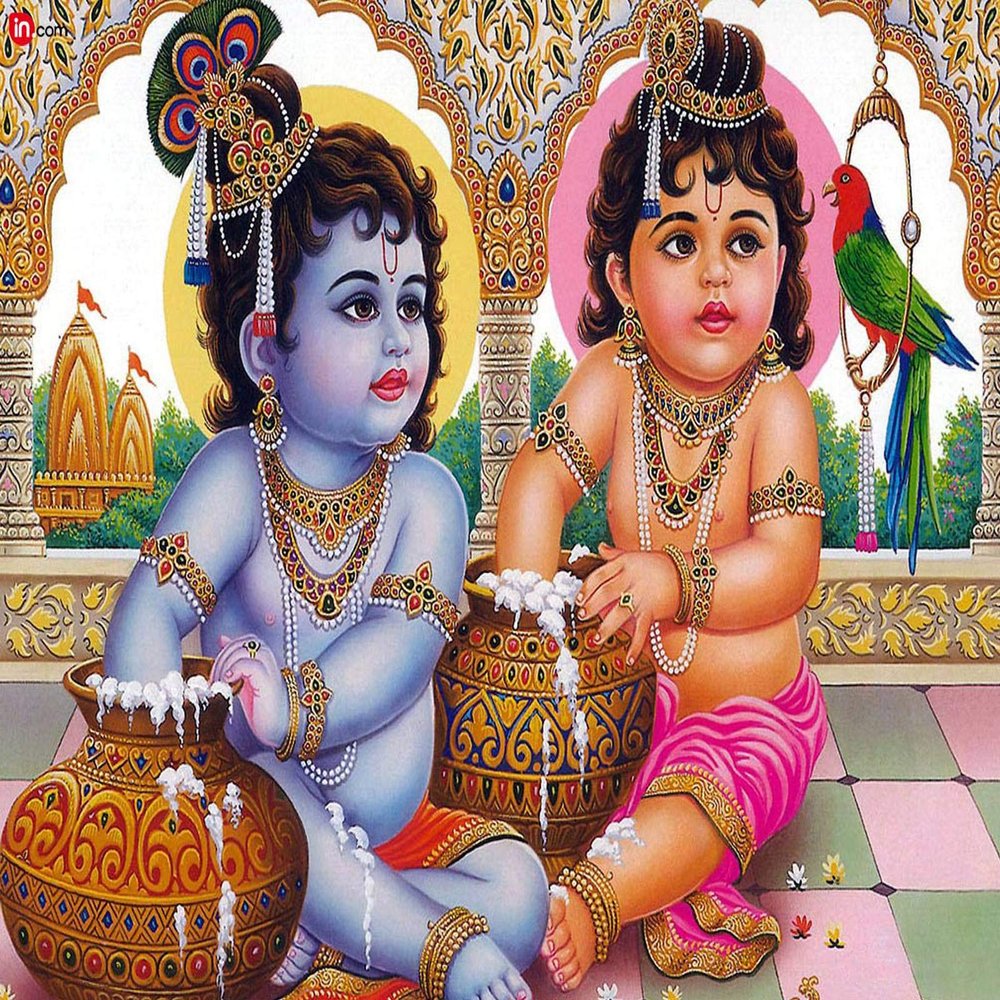 HK Prints Bal Shri Krishna with Balaram Religious Poster (12x18 Inches, Multicolour)