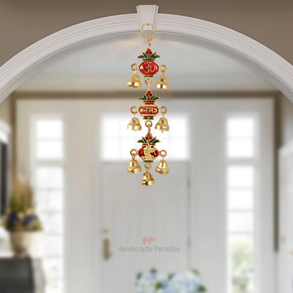 Handicrafts Paradise Kalash Shaped with Bells Aluminium Metal Door Hanging (7.65 cm x 3.2 cm x 35.7 cm)