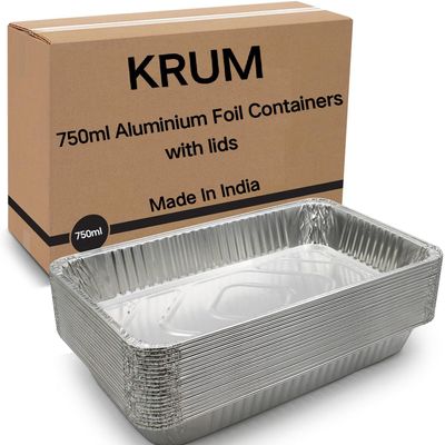KRUM Food Storage Disposable Aluminium Foil Containers with Lid(Pack of 100, 750 ml)