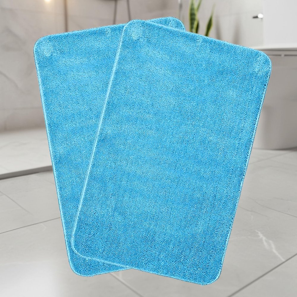 SARAL HOME EASY LIVING Saral Home Microfiber Anti-Skid Rectangular Bath Mat Pack Of 2 (Turquoise, 40X60 Cm)