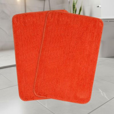 SARAL HOME EASY LIVING Saral Home Microfiber Anti-Skid Rectangular Bath Mat Pack Of 2 (Orange, 40X60 Cm)