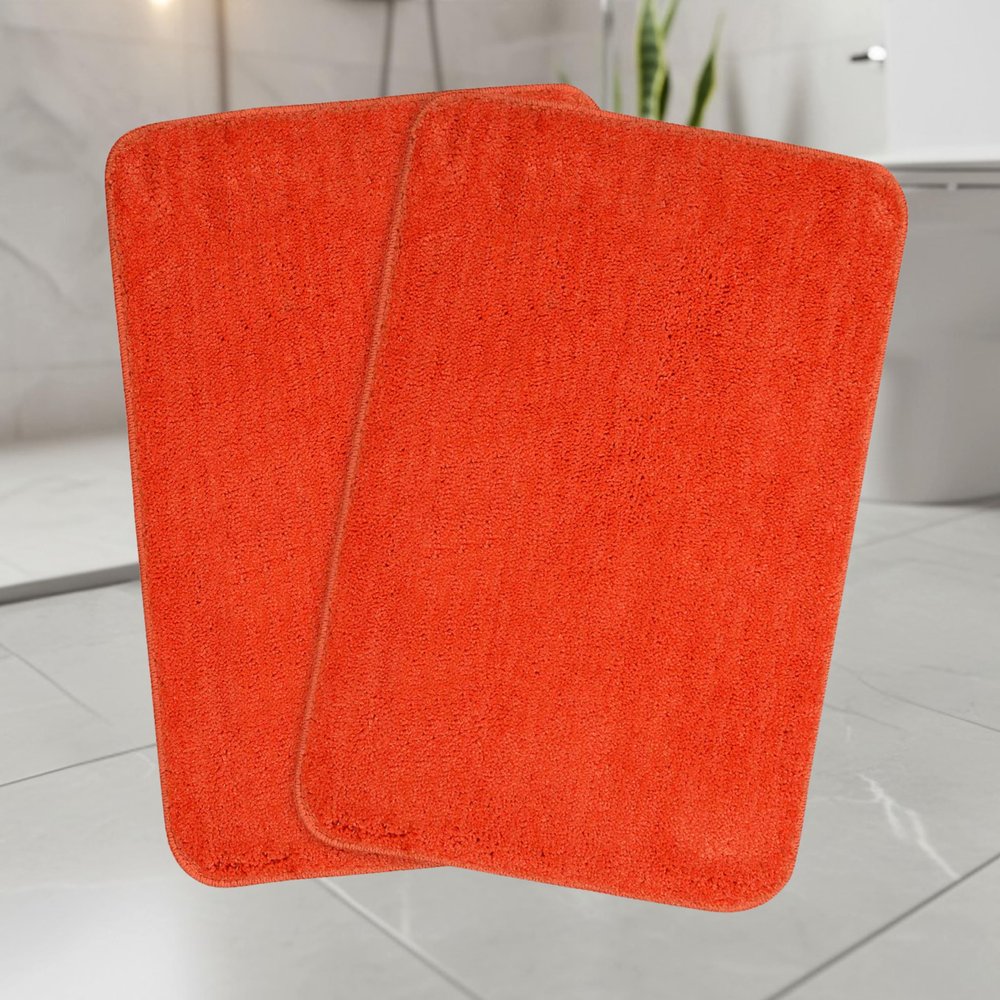 SARAL HOME EASY LIVING Saral Home Microfiber Anti-Skid Rectangular Bath Mat Pack Of 2 (Orange, 40X60 Cm)
