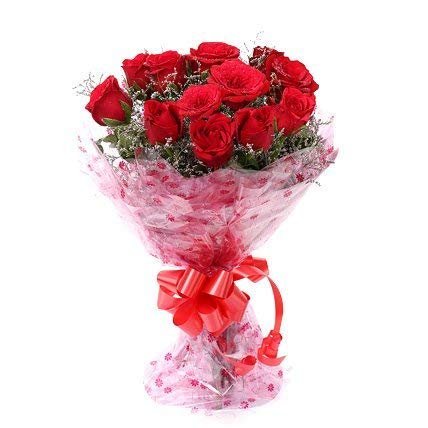 Floralbay Red Roses Bouquet Fresh Flowers in Cellophane Wrapping (Bunch of 15)