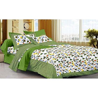 UniqChoice 120 TC Cotton Rajasthani Doble BedSheet with 2 Pillow Cover -, Green